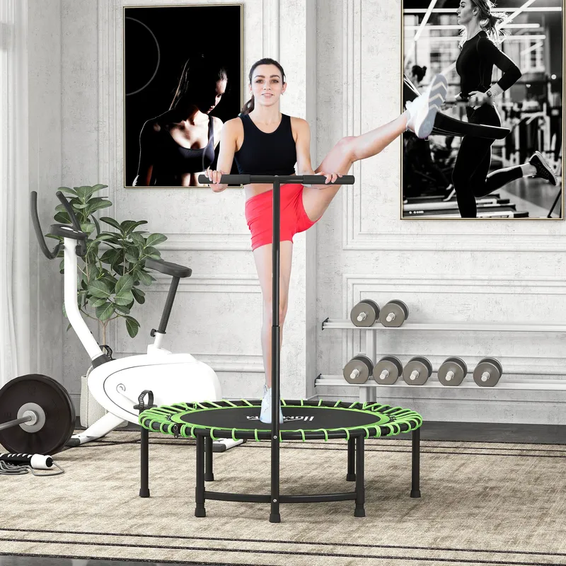 Homcom Trampoline Outdoor Bouncer Jumper Adjustable Handle in Green Green
