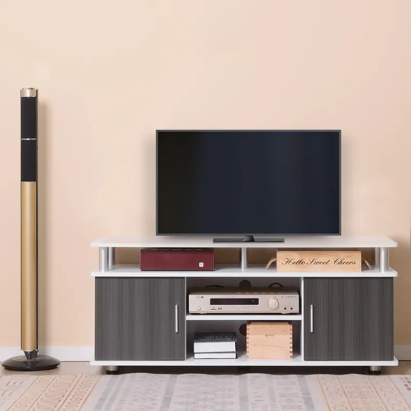 Homcom TV Cabinet Stand Entertainment Center Media Console Storage in White White