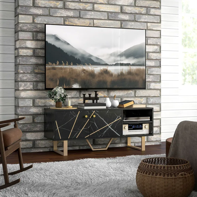 Homcom - tv Unit for Living Room, tv Stand, Black Marble