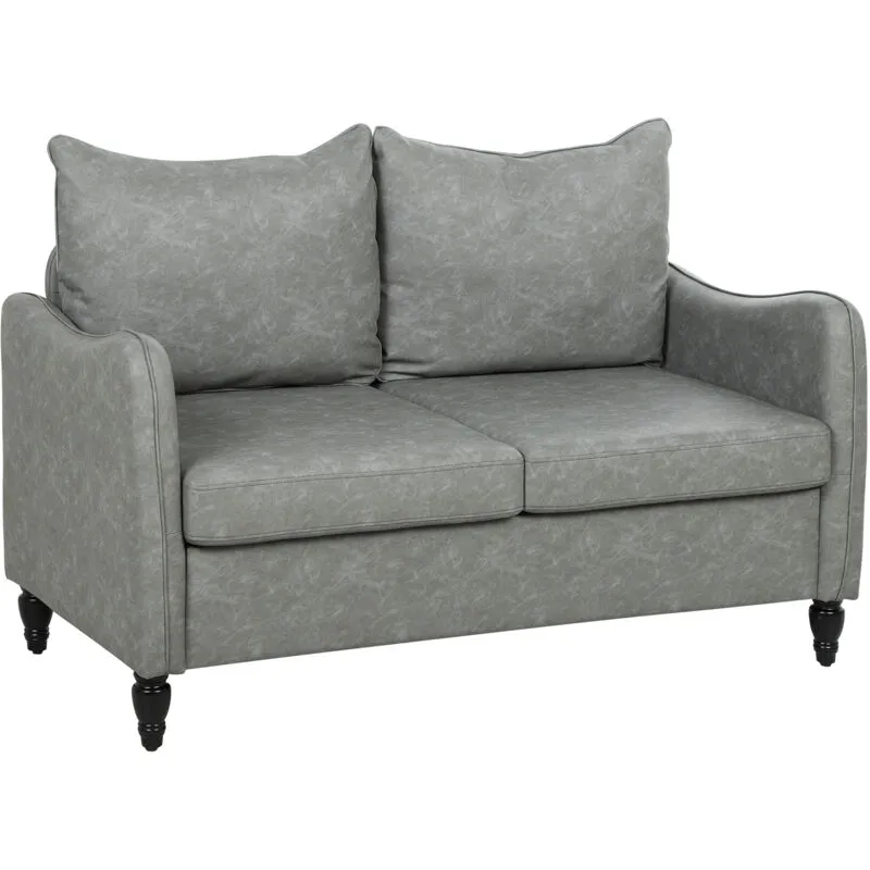 Homcom Two-Seater Sofa, Modern Small Sofa with Solid Wood Legs, Grey