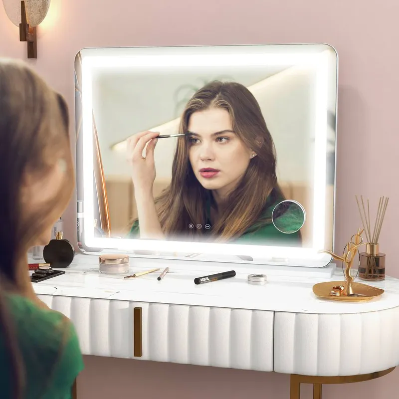 Homcom Vanity Mirror with Lights, 10X Magnifying, USB Charging Port, White - White