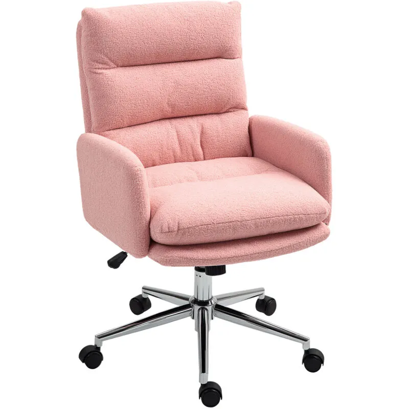 Homcom Upholstered Desk Chair with Height Adjustable, Pink Pink