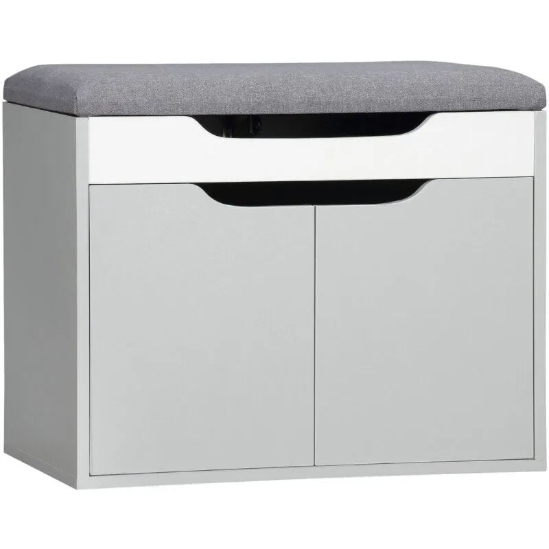 Homcom Upholstered Entryway Shoe Bench w/ Storage Cabinet for Living Room Grey