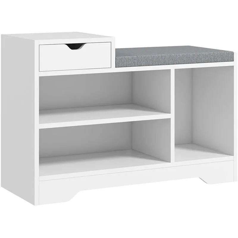 Homcom Upholstered Entryway Shoe Bench with Storage Drawer Open Shelf in White White