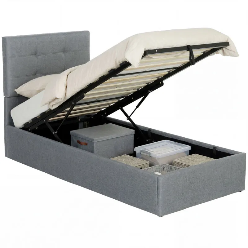 Homcom Upholstered Ottoman Bed, 3ft Single Storage Bed Frame, Grey