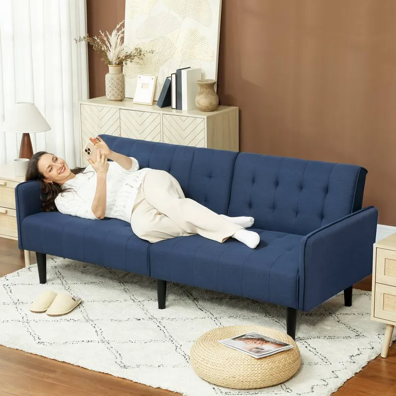 Homcom Upholstered Sofa bed 3 Seater Home Theater with Storage in Dark Blue - Dark Blue - Size: One Size