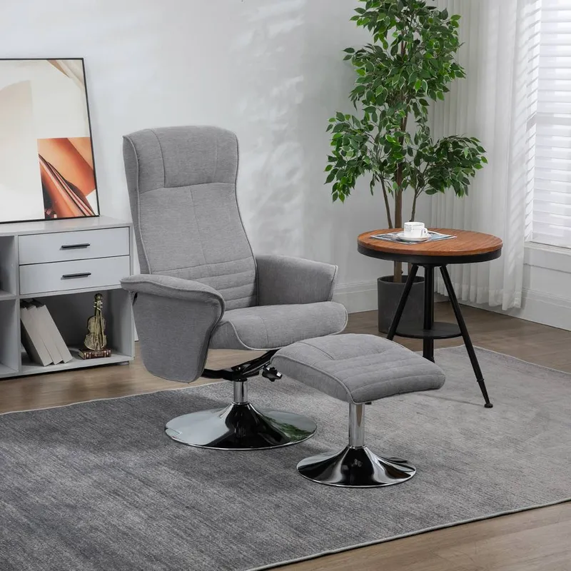 Homcom Upholstered Swivel Recliner Armchair with Ottoman, Grey - Grey