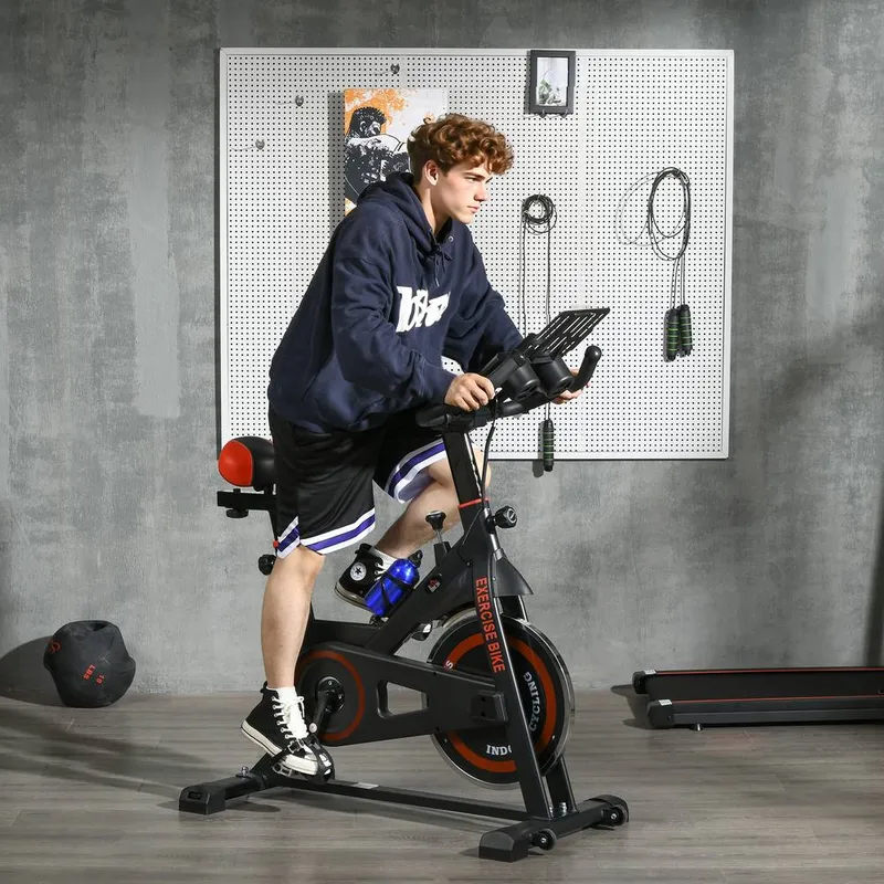 Homcom Upright Exercise Bike 8kg Flywheel Indoor Training Cycling Machine Stationary Workout Bicycle - Black - Size: One Size