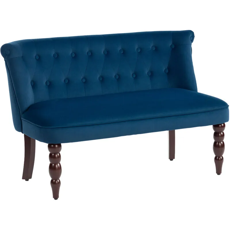 Homcom Velvet-Feel Two-Seat Lounger Sofa with Wood Frame, Dark Blue