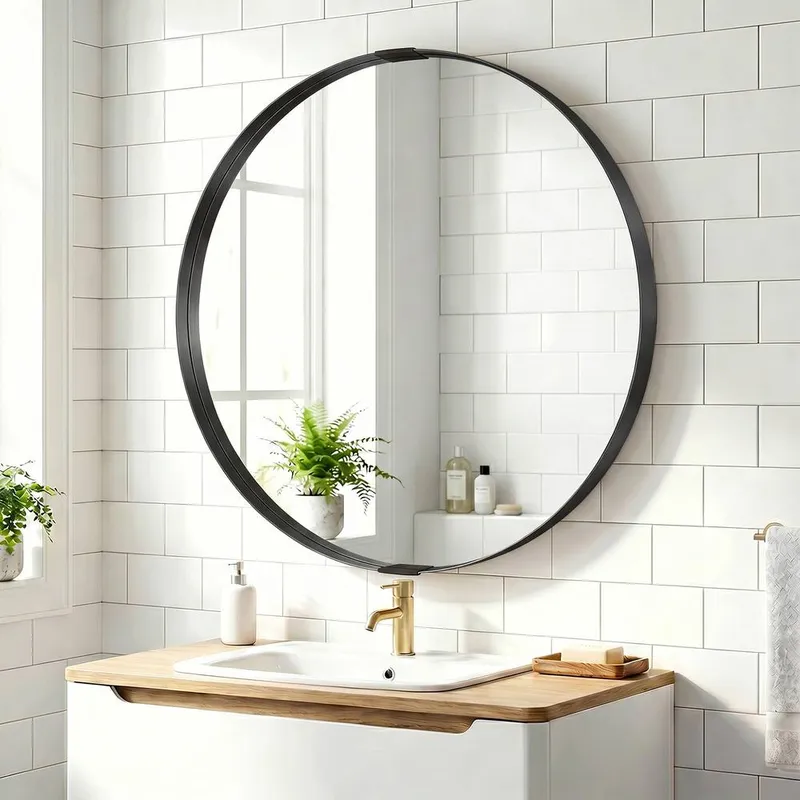 Homcom Wall Mirror 61 cm, Wall Mounted Bathroom Mirror in Black - Black
