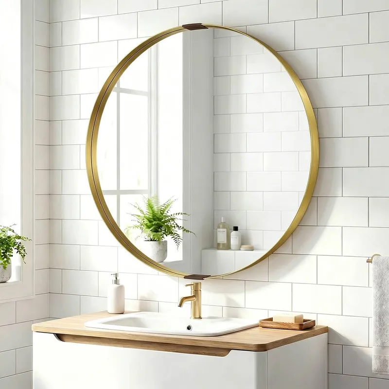Homcom Wall Mirror 61 cm, Wall Mounted Bathroom Mirror in Gold - Gold