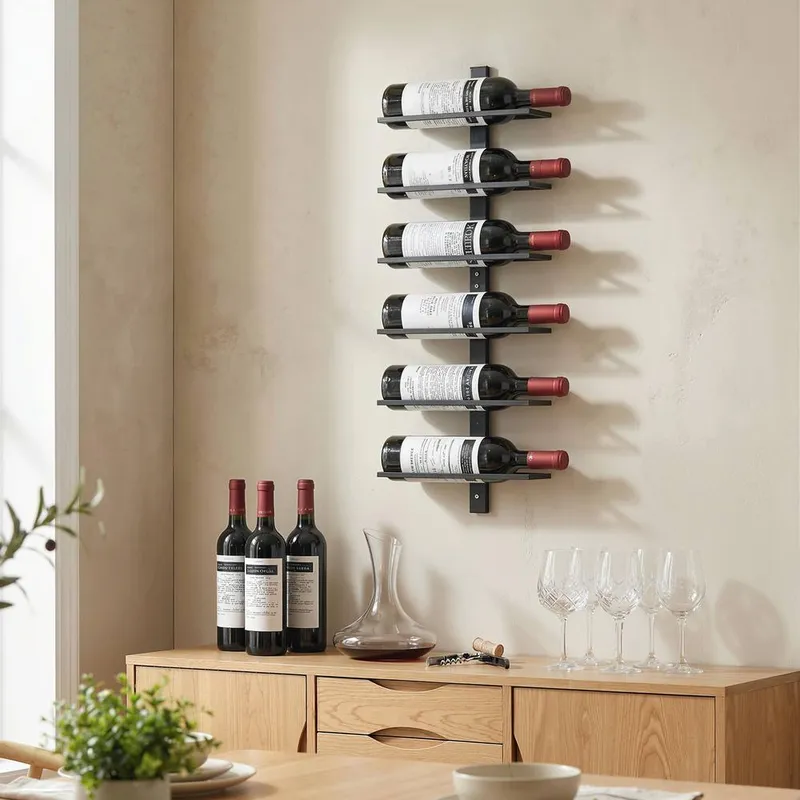 Homcom Wall Mount Wine Rack for 6 Wine Bottles, Black Black
