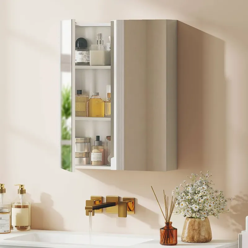 Homcom Wall Mounted Bathroom Mirror Storage Cabinet w/ Door Adjustable Shelf in White Size: W600mm x H750mm - White