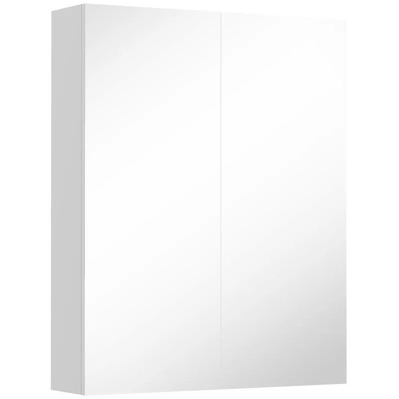 Homcom Wall Mounted Mirror Cabinet, Wooden Bathroom Storage with Adjustable Shelf, Double Door, 60Wx15Dx75H cm, White Aosom UK