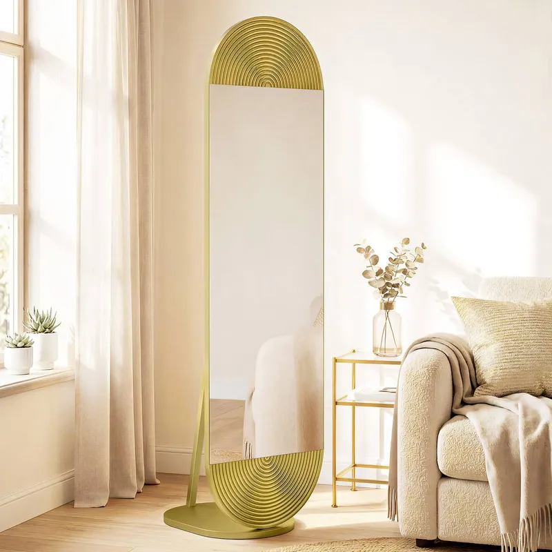 Homcom Wavy Full Length Mirror with Metal Frame & Base, Gold Tone - Gold