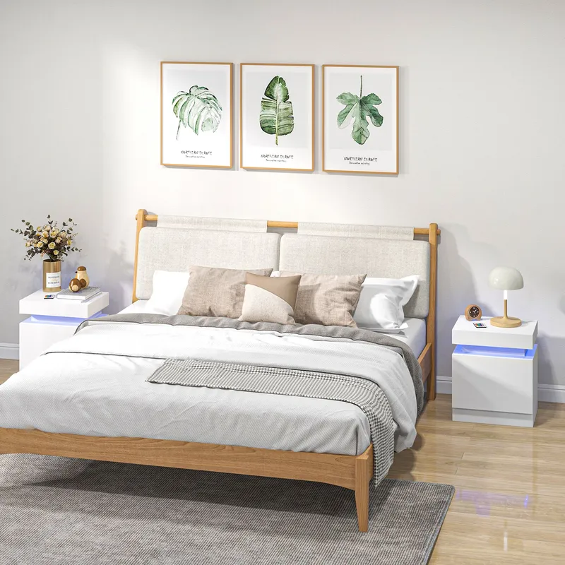 Homcom White Bedside Table, High Gloss Front Bedside Cabinet - White