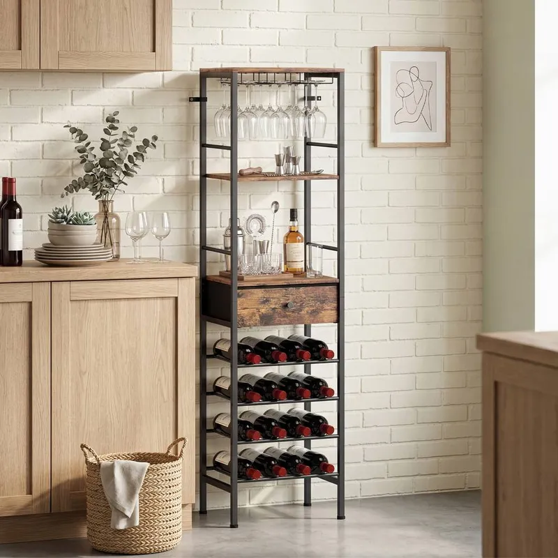 Homcom Wine Bar Cabinet 16-Bottle Wine Rack Rustic Brown Brown