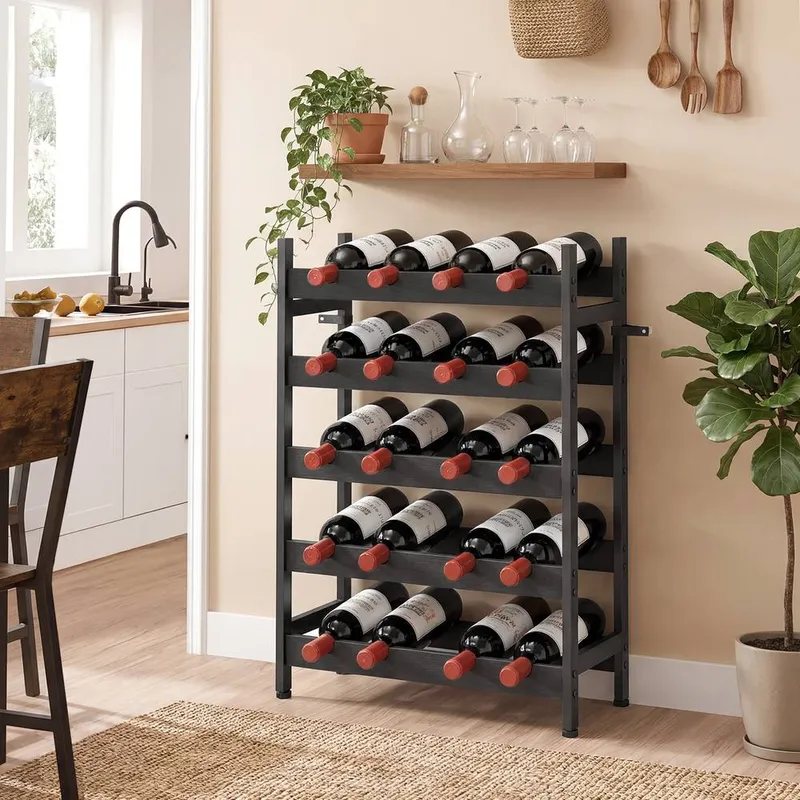 Homcom Wine Rack Freestanding 5-Tier 20-Bottle Capacity Black - Black