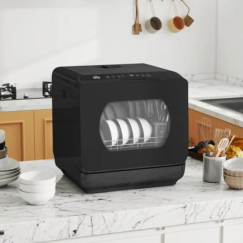 Homcom Worktop Dishwasher w/ 4 Place Settings 6 Programs in Black - Black - Size: One Size