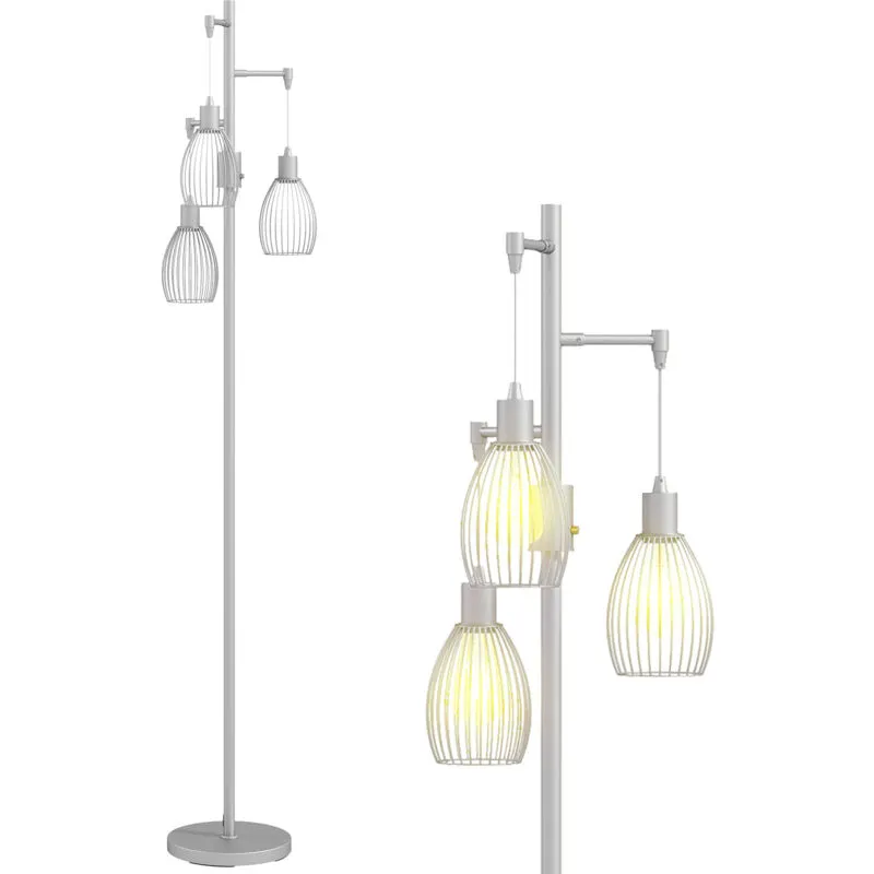 Industrial 3-Light Floor Lamp Dimmable Standing Lamp, Silver Tone - Homcom