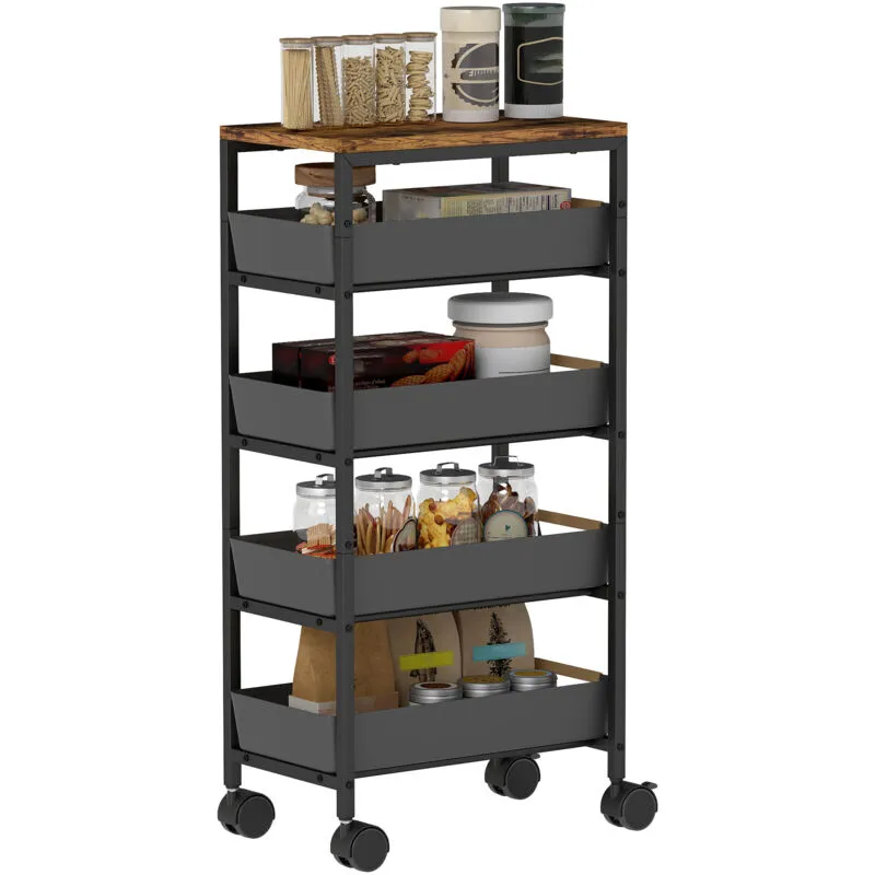 Homcom Storage Trolley Mobile Utility Cart for Kitchen Office in Black - Black