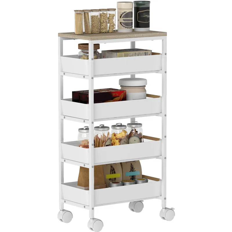 Homcom Storage Trolley Mobile Utility Cart for Kitchen Office in White - White