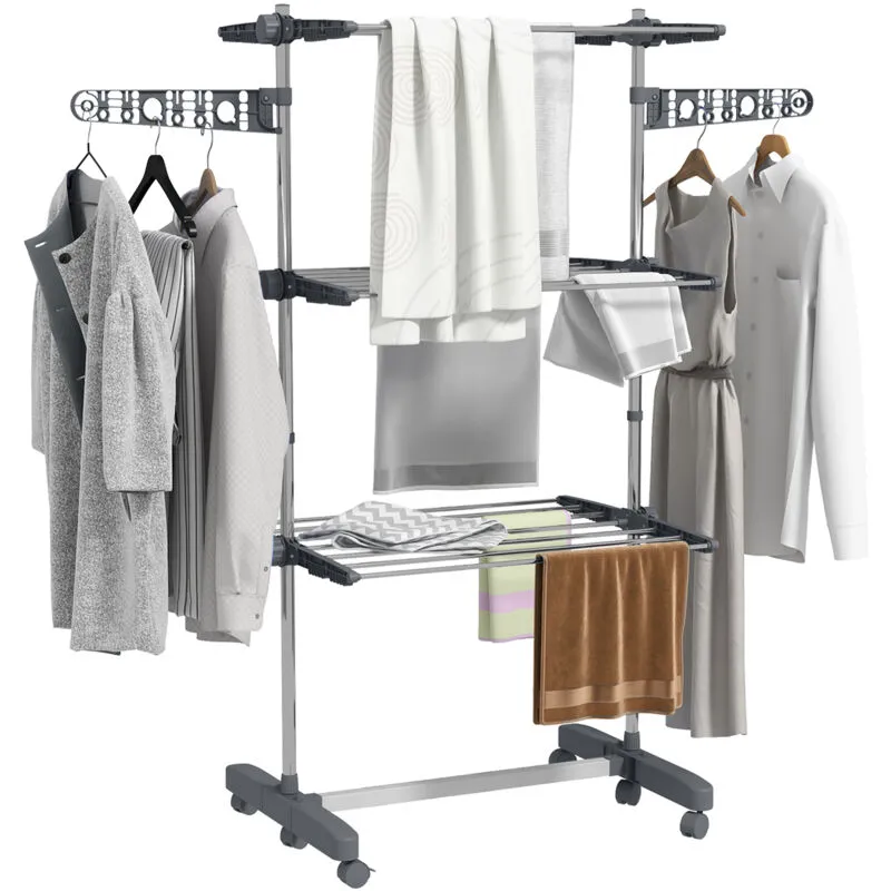 Homcom Large Clothes Airer Stainless Steel Clothes Drying Rack in Grey Size: Medium - Grey