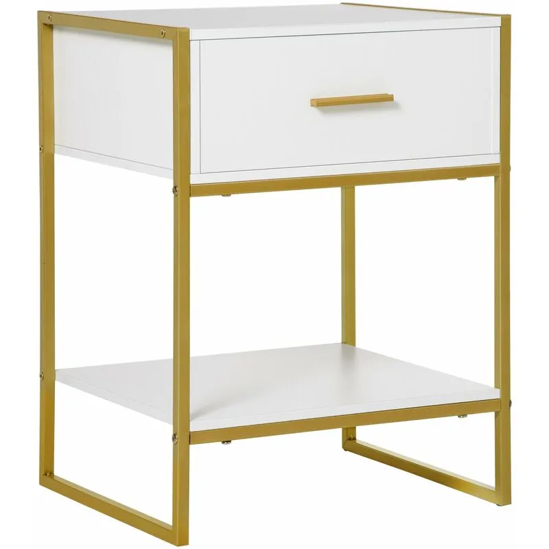 Homcom Modern Bedside Table, Nightstand with Drawer Shelf in White - White
