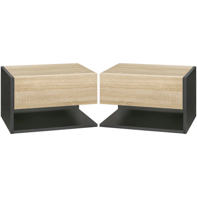 Modern Bedside Table Set of 2 with Drawer and Shelf - Homcom