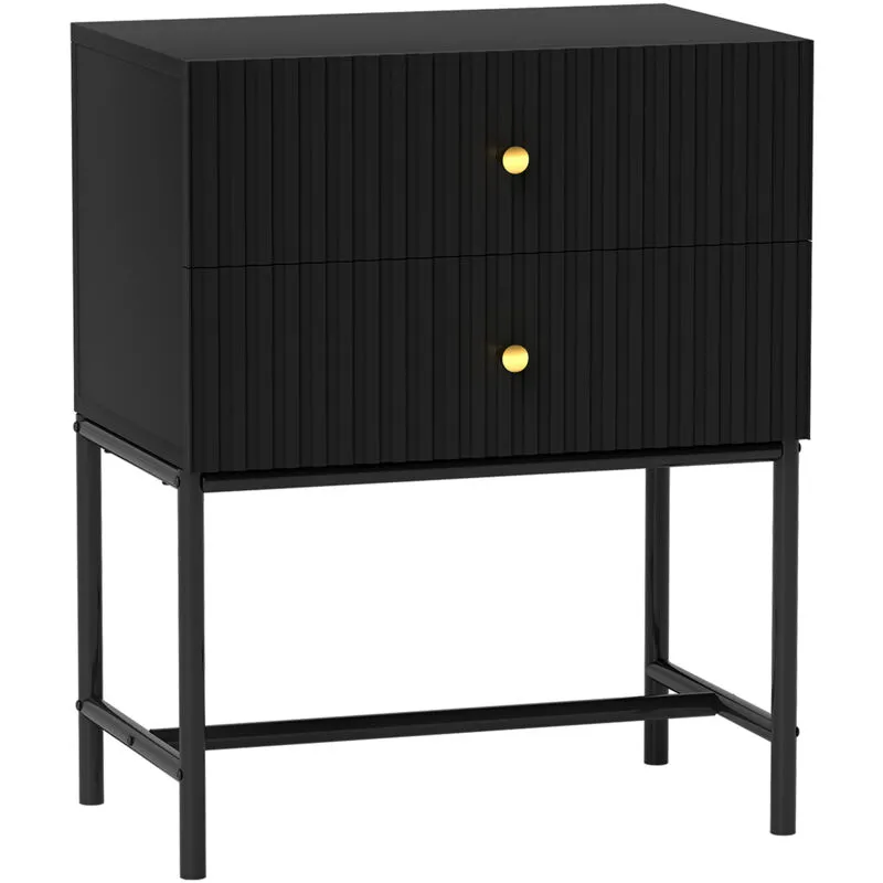 Modern Bedside Table with 2 Drawers for Bedroom, Black - Homcom