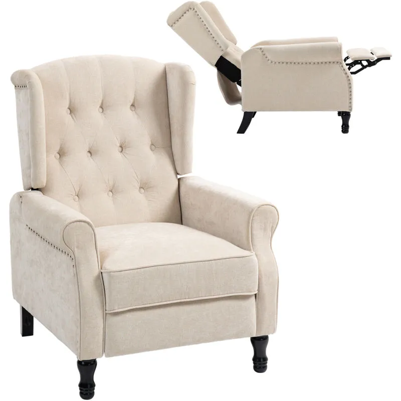 Recliner Armchair for Living Room Fabric Reclining Chair w/ Footrest Beige - Homcom