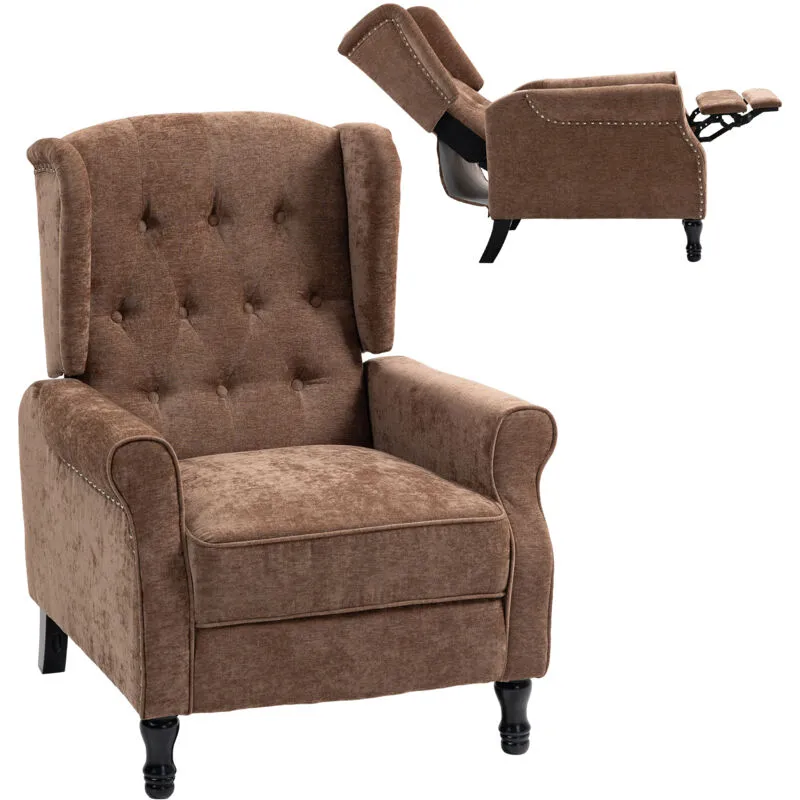 Recliner Armchair for Living Room Fabric Reclining Chair w/ Footrest Brown - Homcom