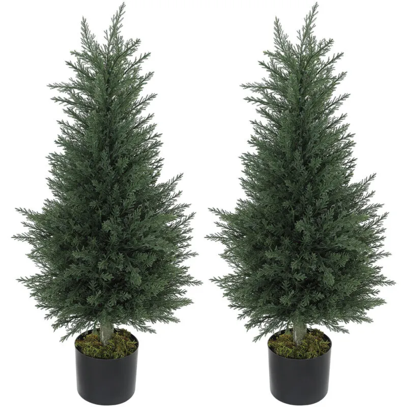 Homcom Set of 2 Decorative Artificial Plant, Fake Plants for Home Decor in Green - Green