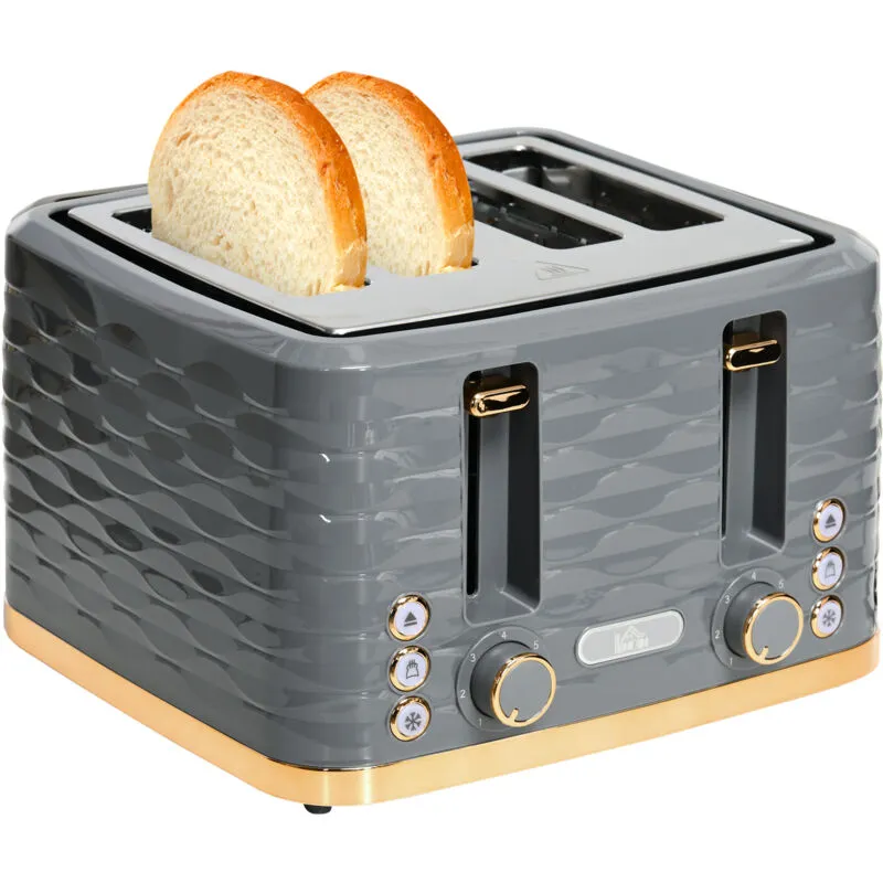 Toaster with 4 Slot, 7 Browning Levels, 1600W, Grey Ripple - Homcom