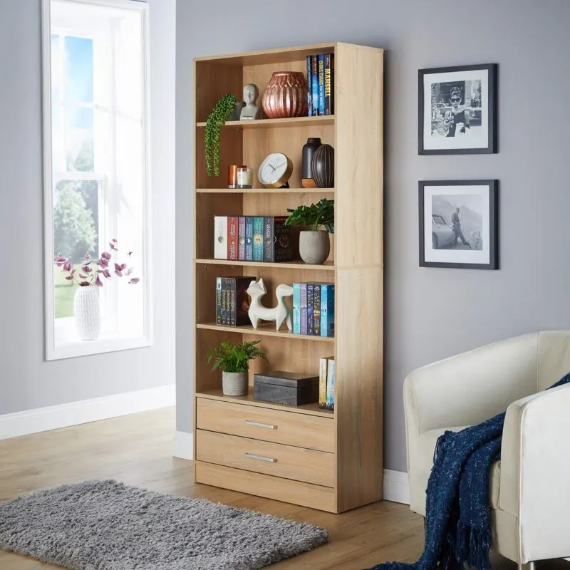 Clara 2 Drawer Bookcase Oak