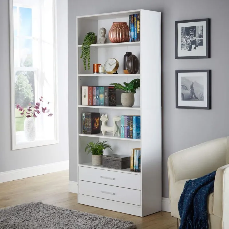 Clara 2 Drawer Bookcase White