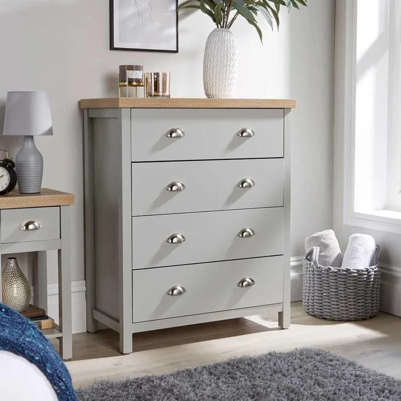 Home Source Avon 4 Drawer Chest Bedroom Storage Unit 36mm Top in Grey Grey