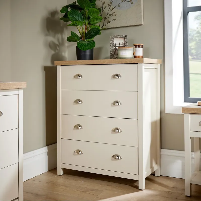 Home Source Avon 4 Drawer Chest Bedroom Storage Unit 36mm Top in Off-White Off-White