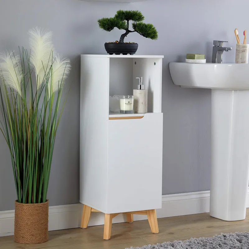 Home Source Bathroom Floor Cabinet White 3 Storage Shelves Vanity Organiser White