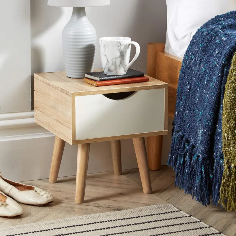 Home Source Boden 1 Drawer Bedside Table Storage Unit in Light Oak Light Oak