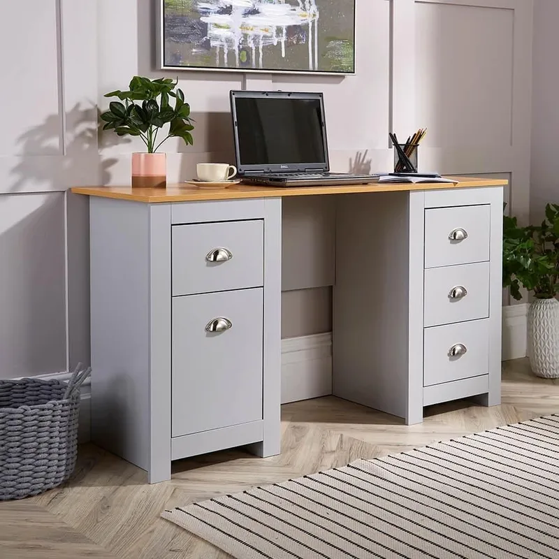 Home Source Camden 3 Drawer Pedestal Computer Storage Desk in Grey Grey