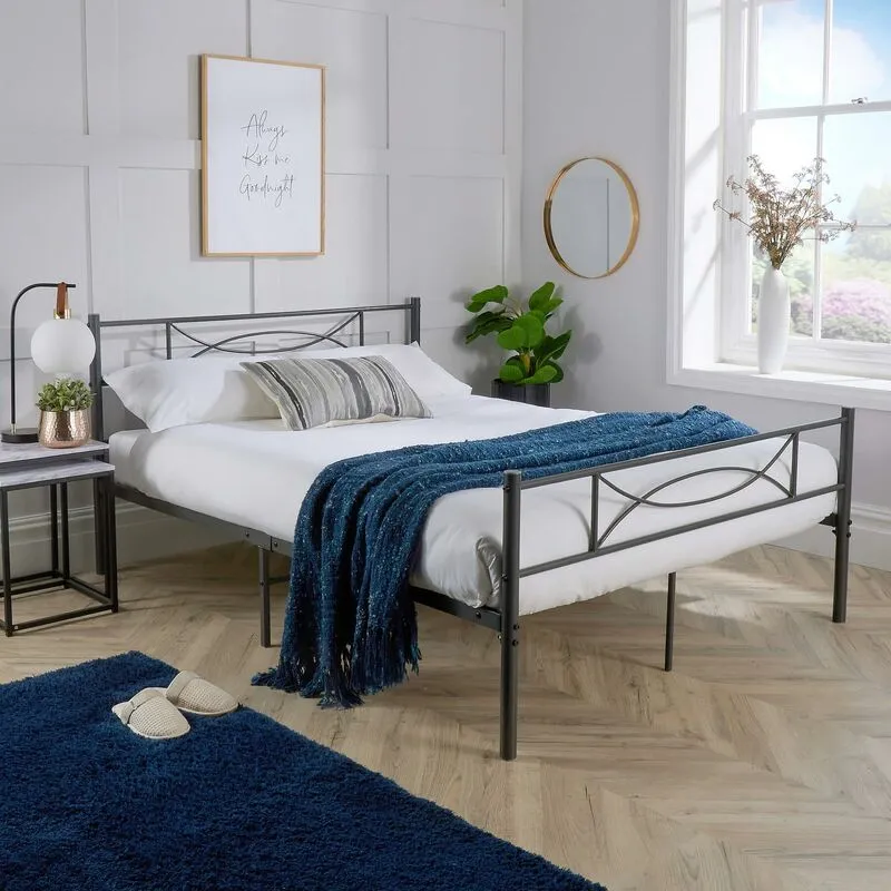 Home Source Dark Grey Metal Frame 3ft Single Childrens Bed Kids Bedframe