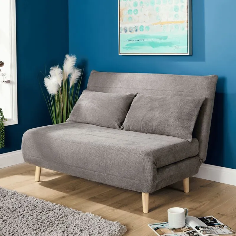 Home Source - Double Clic Clac Grey Sofa Bed Polyester Upholstered Home Living Furniture
