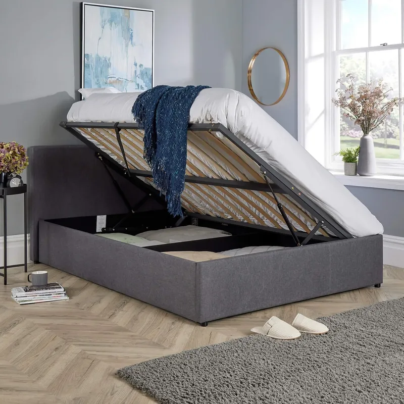 Home Source Horizon Ottoman Side Gas Lift Bed Frame in Grey Size: Double Grey Double