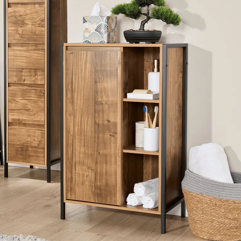 Home Source Locastra Bathroom Cabinet Storage Organiser With 1 Door & Shelves Multicolor