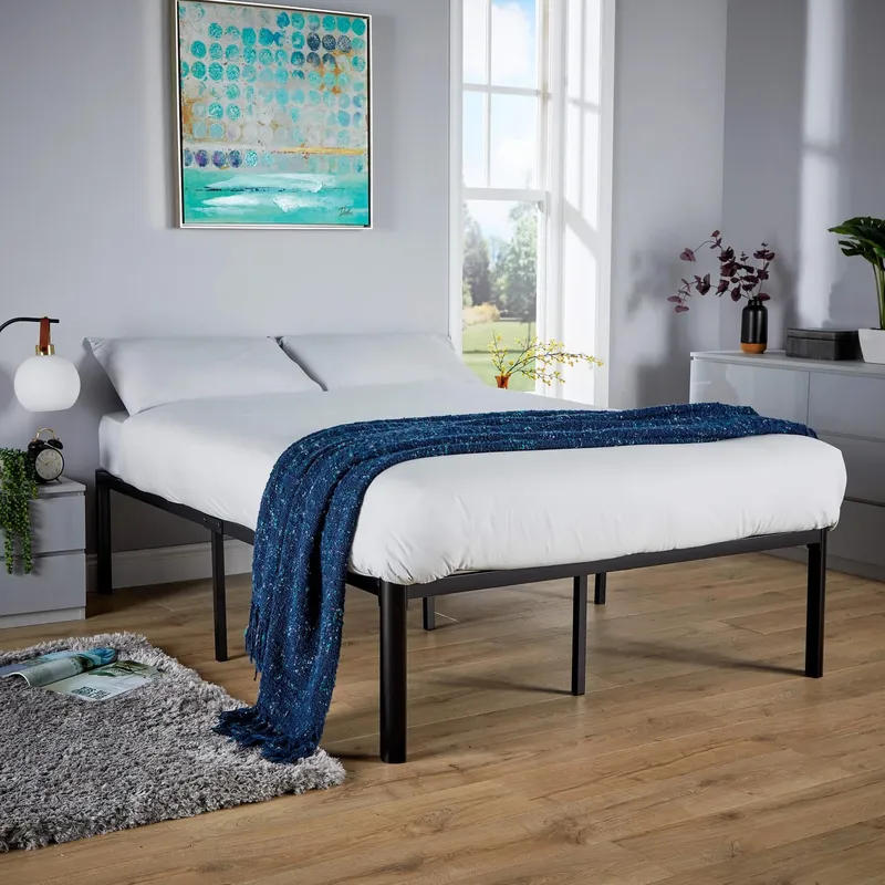 Home Source Metal Bed Frame Single Double 3ft 4ft 4ft6 Modern Design Home Bedroom in Black Black Double