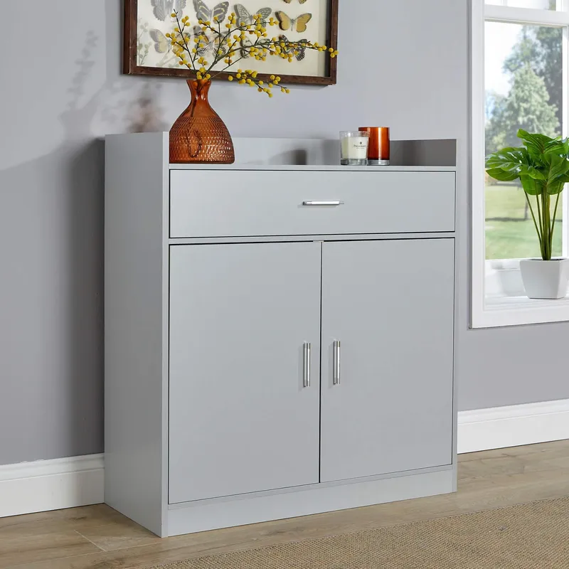 Novara 2 Door Shoe Cabinet with Storage Drawer - Grey