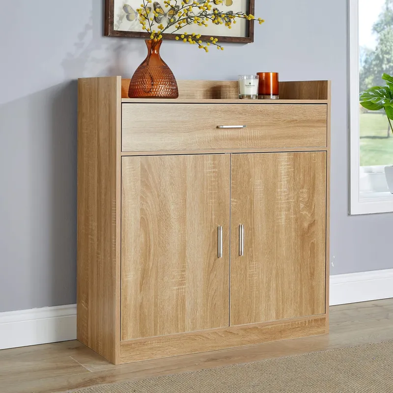 Home Source Shoe Storage Cabinet Cupboard 2 Door Hallway Organiser Compact in Brown Brown