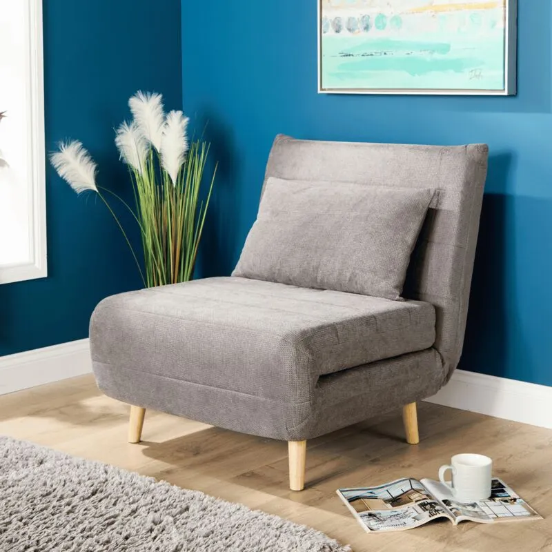 Home Source - Single Clic Clac Grey Sofa Bed Polyester Upholstered Home Living Furniture