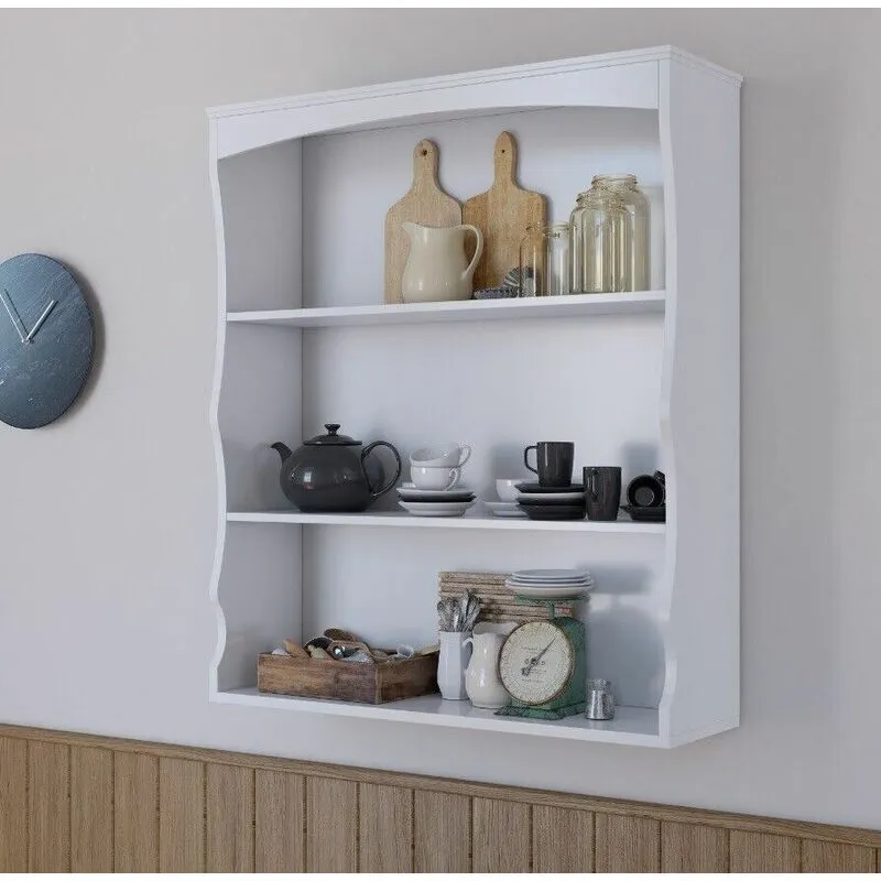 Home Source - Wall Mounted Shelves Painted White 3 Book Shelves Ideal for Kids Bedroom Kitchen